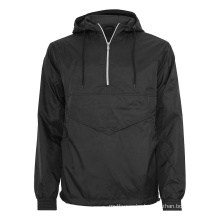 men's black half zip nylon windbreaker hoodie  custom logo jacket